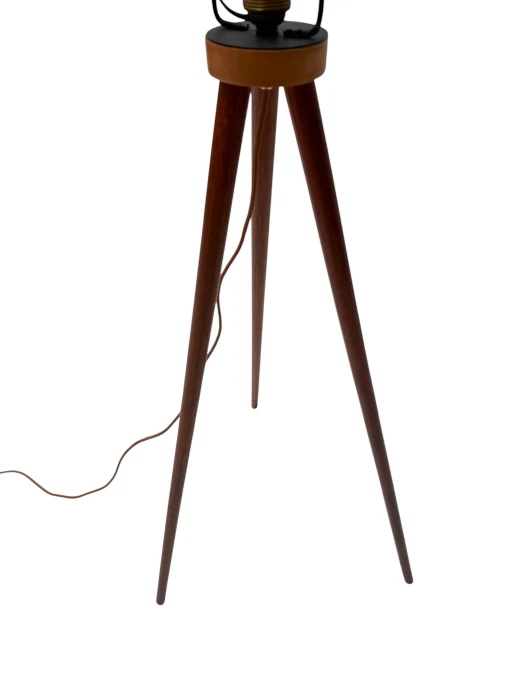 Mid-Century Modern Teak Tripod Floor Lamp with Reupholstered Shade